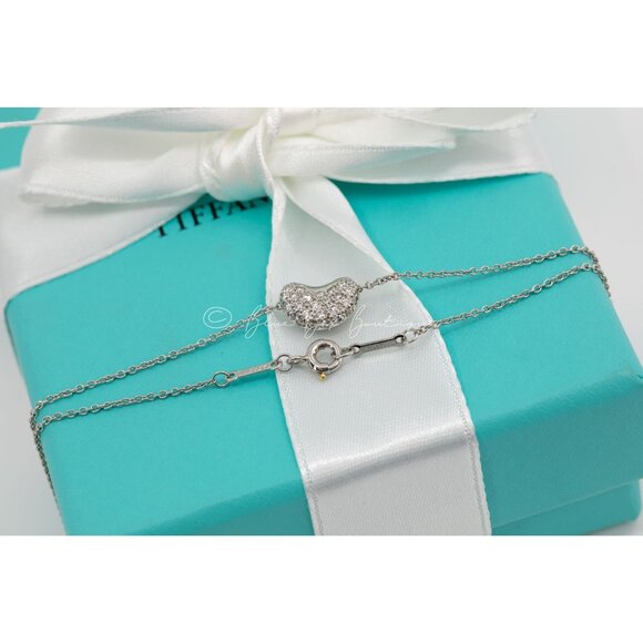 Tiffany & Co. Diamond Bean Necklace Elsa Peretti11mm Pendant in Platinum on a 16 - Picture 3 of 8